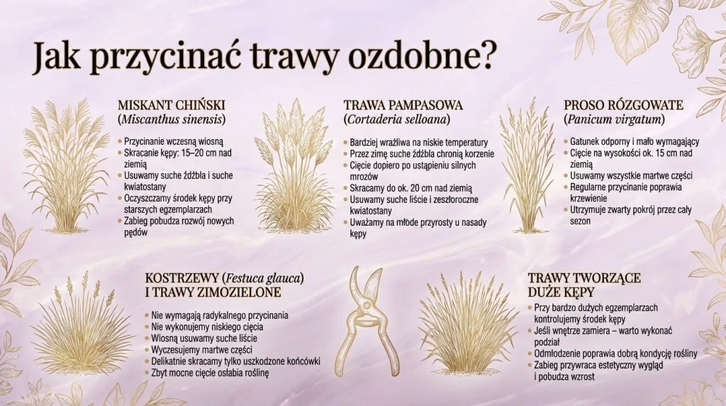 infografika, jak przycinać traw ozdobne